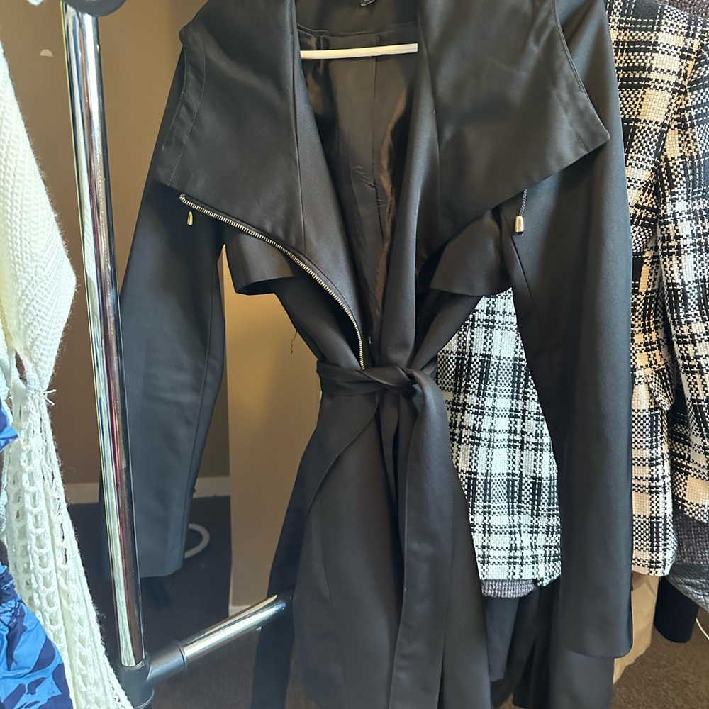 French Connection Black Trench Coat with hood